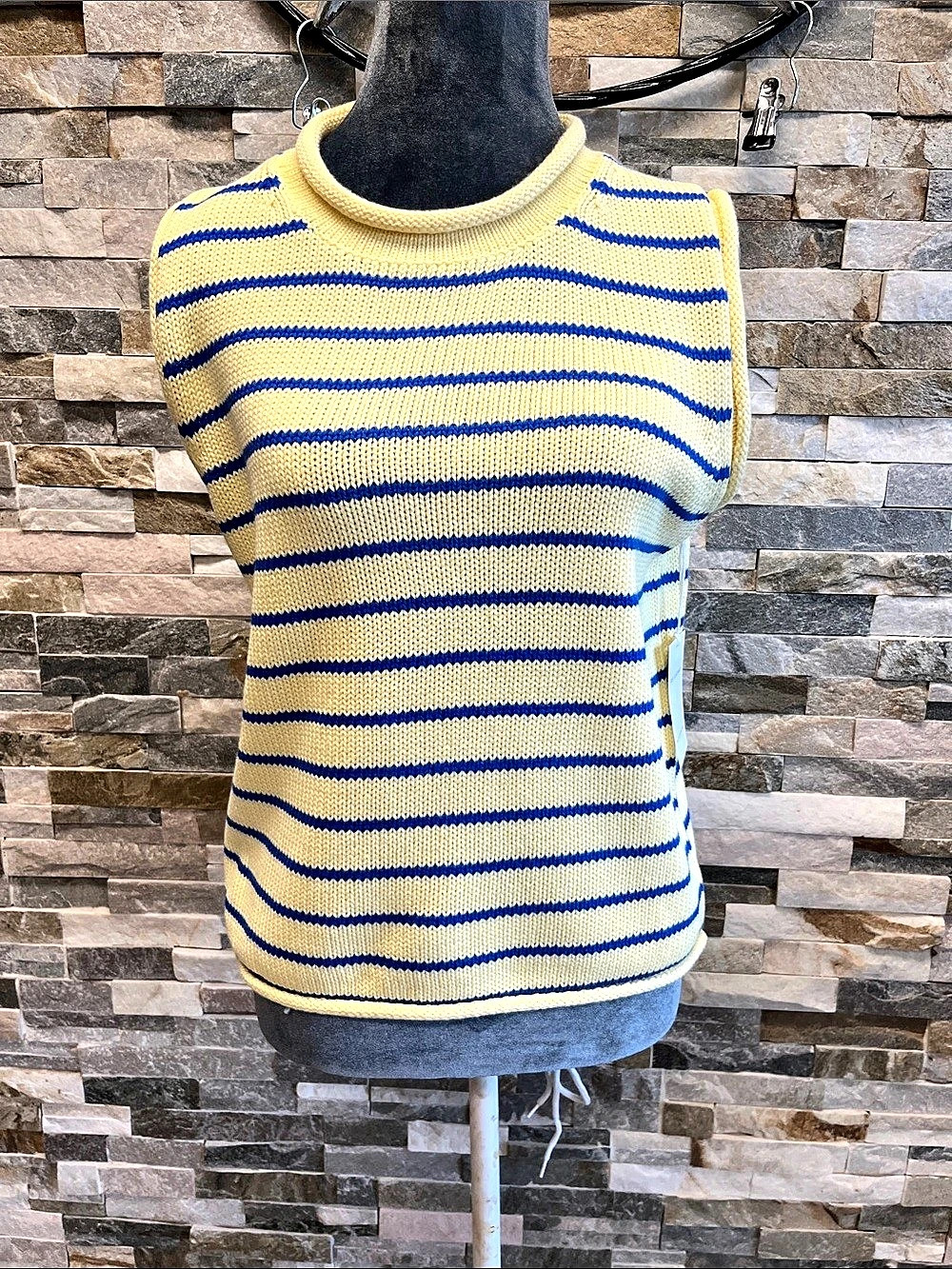 Free Assembly Striped Knit Sweater Vest Yellow & Blue NWT